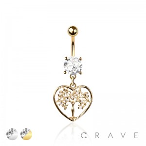316L SURGICAL STEEL MULTI CZ TREE OF LOVE DANGLE BELLY BUTTON NAVEL RING 